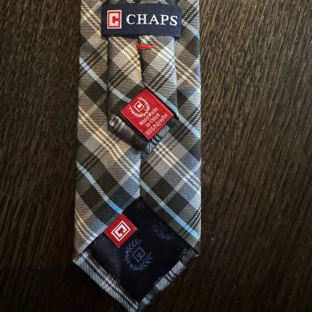 Chaps Plaid and Black Satin Boys Ties